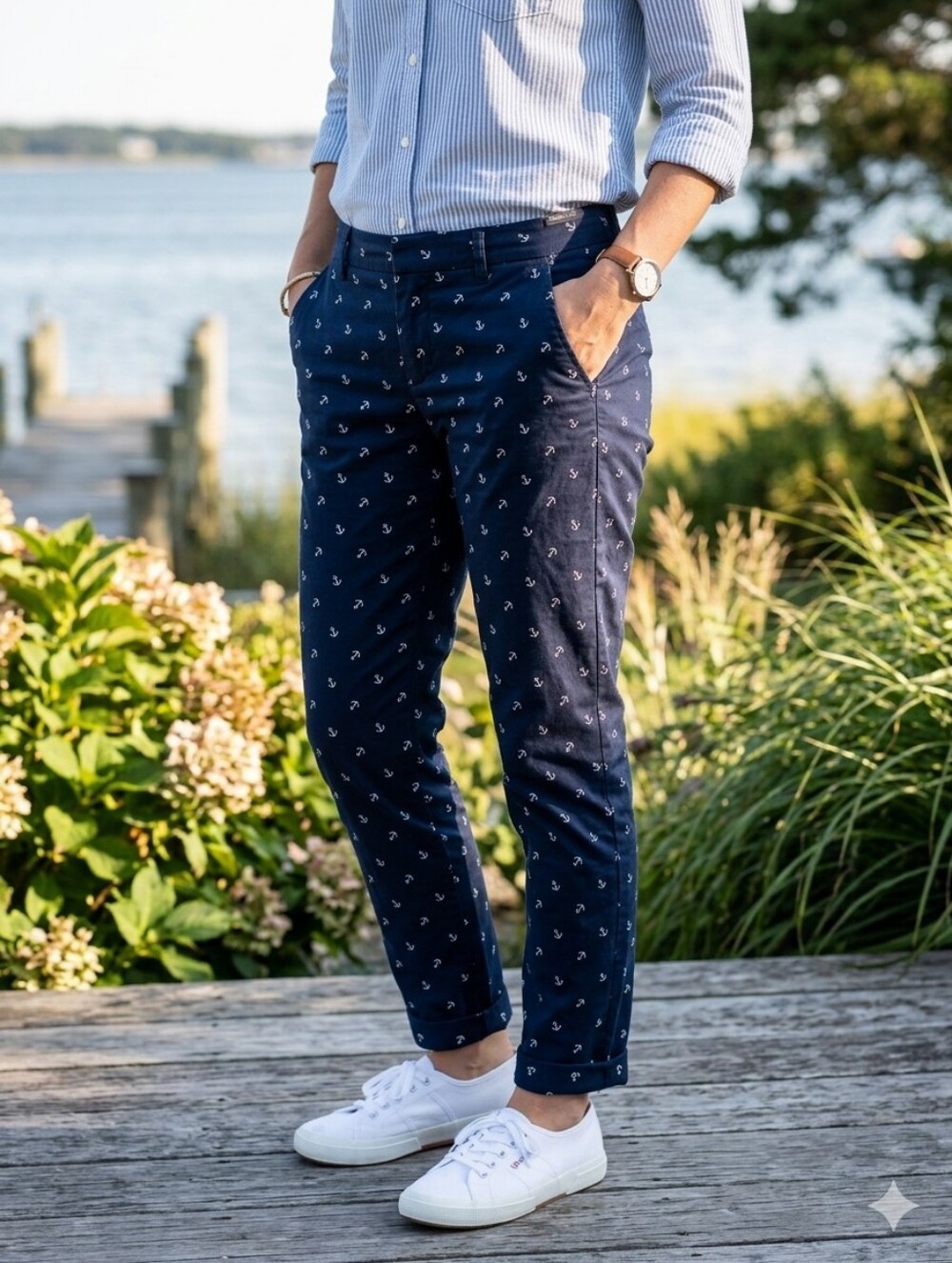 Nautica Women’s Navy Anchor Print Girlfriend Chino Pants - Size 2